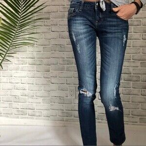VIGOSS Studio The Dublin Skinny Distressed Dark Blue Wash Denim Jeans 26